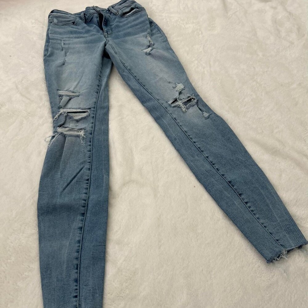 Lightly Colored Distressed Skinny High-Rise Maurices Jean with Frayed Ankles